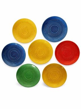 7 Vintage Buffalo China‎ Saucers Colorful Fish Swimming Motif